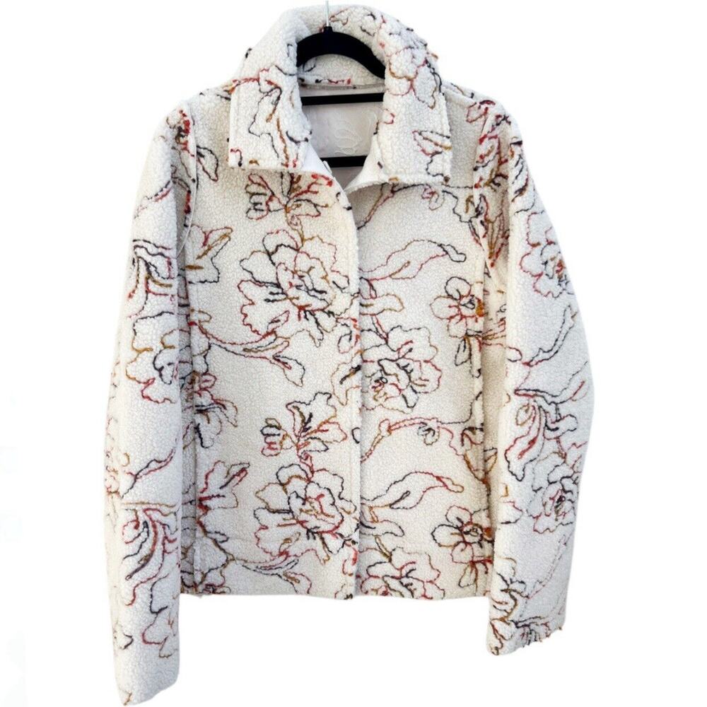 Johnny Was Arcane NWOT Sz S Oversized Faux Shearling Shaket Jacket Cream Floral